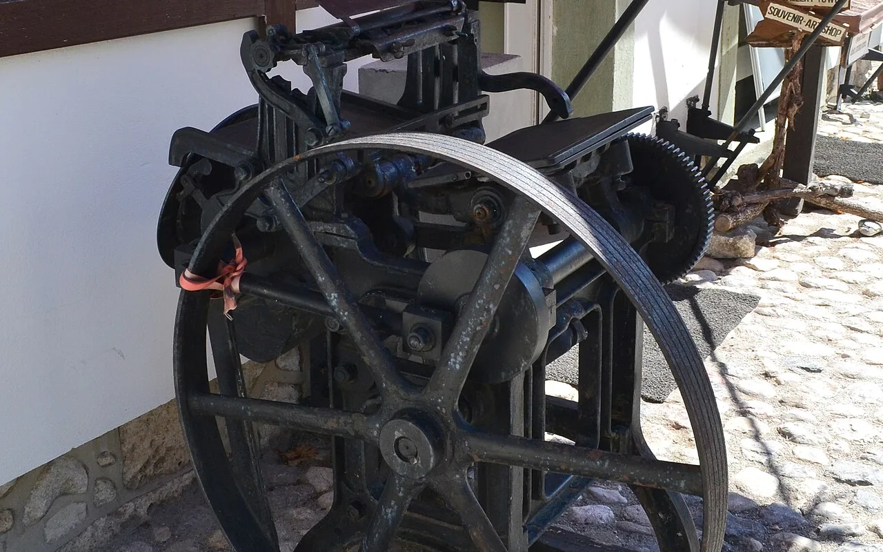 The antique hand printing press in the Bled Castle printing works